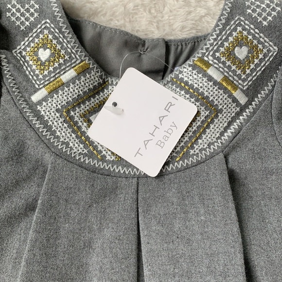 NWT Tahari Baby 3-6M Gray White & Gold Detail Dress - Picture 5 of 12